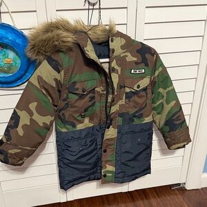 Camouflage Parka with Faux Fur Hood